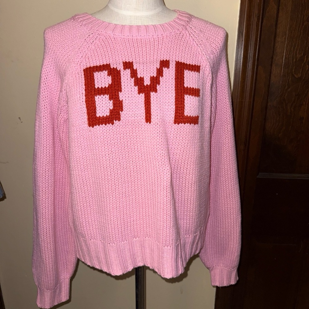 Forever 21 Pink Knit Sweater with Red 'BYE' Graphic